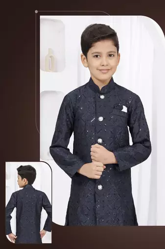 Dark blue embroidered sherwani