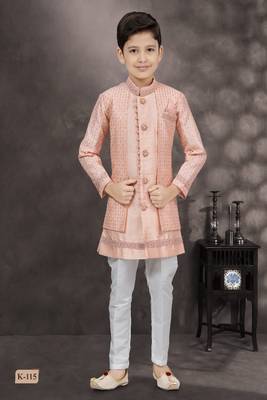 Peach embroidered jacket style sherwani 1