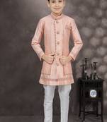 Peach embroidered jacket style sherwani