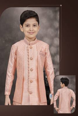 Peach embroidered jacket style sherwani 2