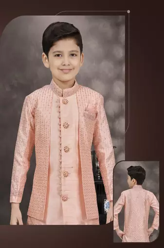 Peach embroidered jacket style sherwani