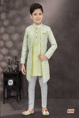 Sea green embroidered jacket style sherwani 1