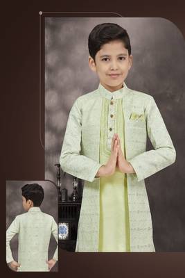 Sea green embroidered jacket style sherwani 2