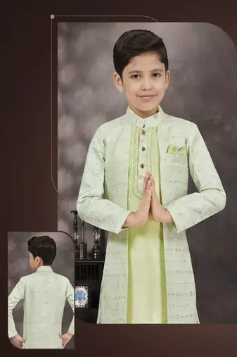 Sea green embroidered jacket style sherwani