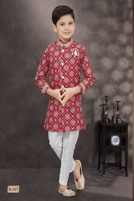 Red floral printed sherwani 1