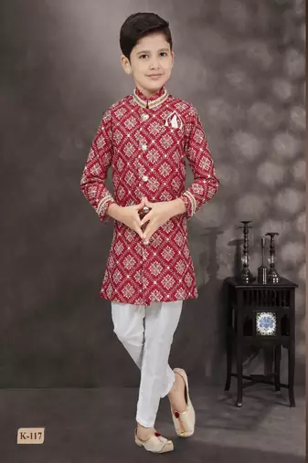 Red floral printed sherwani