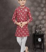 Red floral printed sherwani