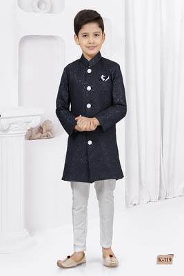 Navy blue embroidered sherwani 1