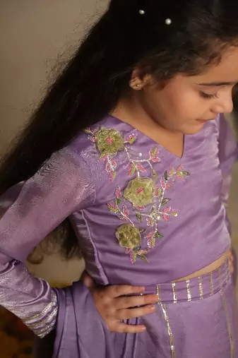 Lavender hand embroidered lehenga set