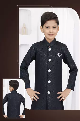Navy blue embroidered sherwani