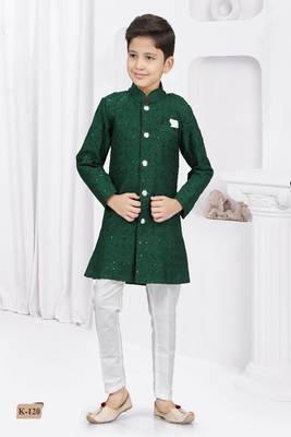 Bottle green embroidered sherwani 1