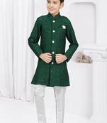 Bottle green embroidered sherwani