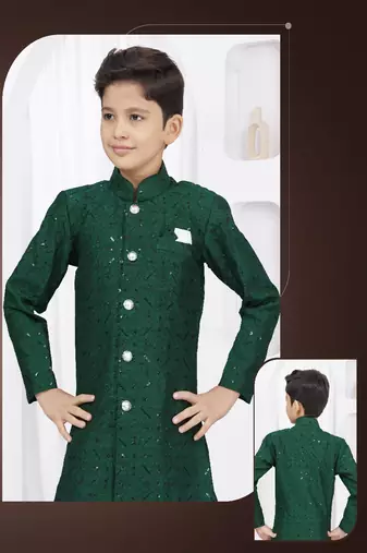 Bottle green embroidered sherwani