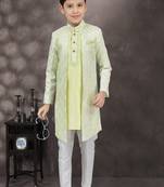 Sea green thread work  kasab zari jacquard sherwani