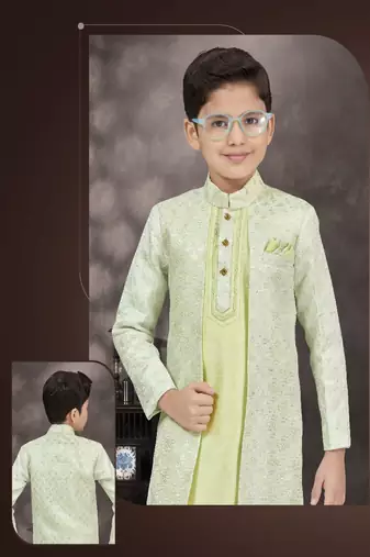 Sea green thread work  kasab zari jacquard sherwani