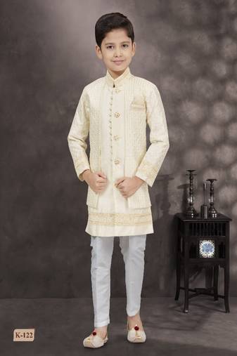 Cream  banarasi silk thread stone work with potali botton