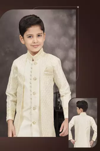 Cream  banarasi silk thread stone work with potali botton
