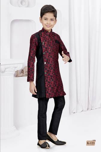Black  thread work kasab zari jacquard sherwani
