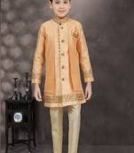 Light orenge thread stone work banarasi silk sherwani