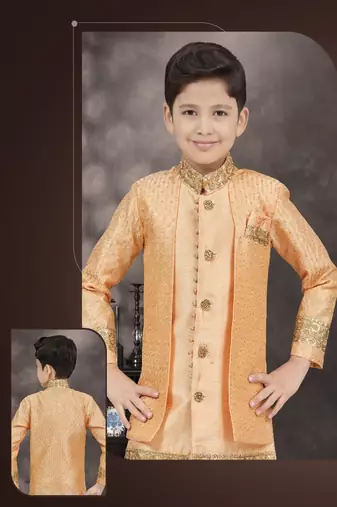 Light orenge thread stone work banarasi silk sherwani