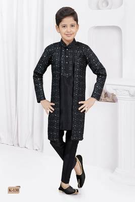 Black thread work banarasi silk sherwani 1