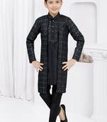 Black thread work banarasi silk sherwani