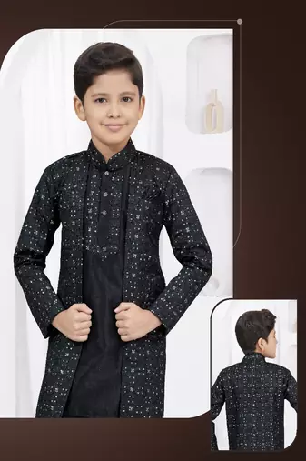 Black thread work banarasi silk sherwani