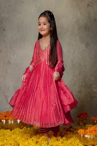 Pink embroidered anarkali set