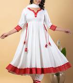 White red gotta patti rayon stitched anarkali pant suit set