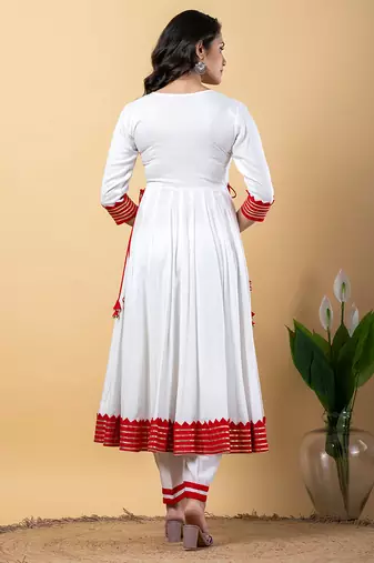 White red gotta patti rayon stitched anarkali pant suit set