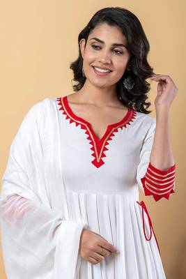 White red gotta patti rayon stitched anarkali pant suit set 5