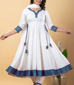White blue gotta patti rayon stitched anarkali pant suit set