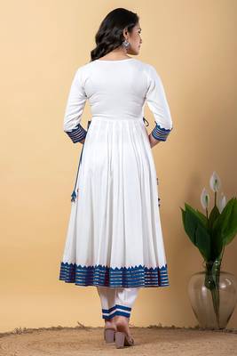 White blue gotta patti rayon stitched anarkali pant suit set 3