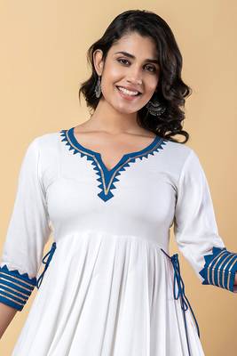 White blue gotta patti rayon stitched anarkali pant suit set 4