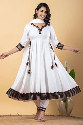 White black gotta patti rayon stitched anarkali pant suit set 1