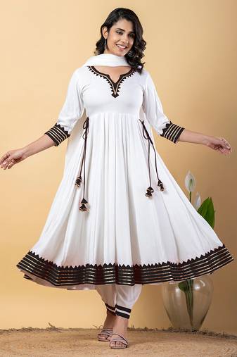 White black gotta patti rayon stitched anarkali pant suit set