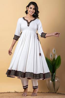 White black gotta patti rayon stitched anarkali pant suit set 2