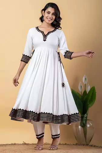 White black gotta patti rayon stitched anarkali pant suit set