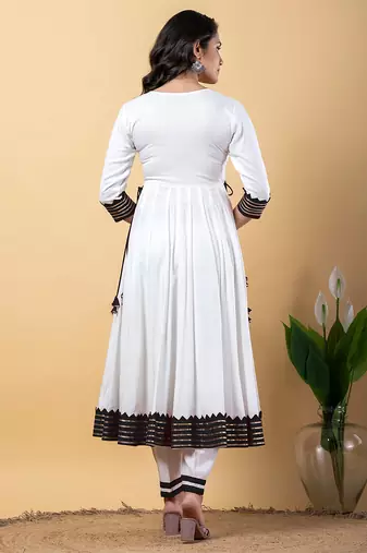 White black gotta patti rayon stitched anarkali pant suit set