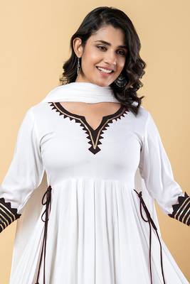 White black gotta patti rayon stitched anarkali pant suit set 4