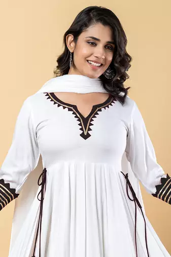 White black gotta patti rayon stitched anarkali pant suit set