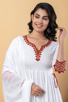 White peach gotta patti rayon stitched anarkali pant suit set 4