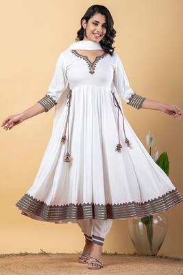 White grey gotta patti rayon stitched anarkali pant suit set 1