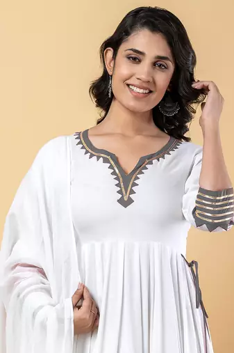 White grey gotta patti rayon stitched anarkali pant suit set