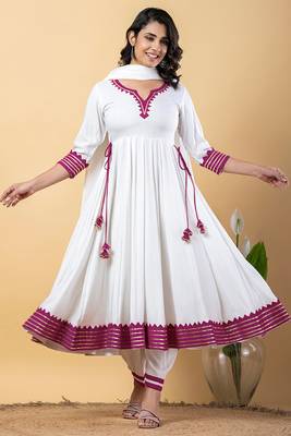 White purple gotta patti rayon stitched anarkali pant suit set 1