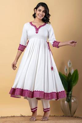 White purple gotta patti rayon stitched anarkali pant suit set 2