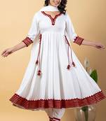 White maroon gotta patti rayon stitched anarkali pant suit set