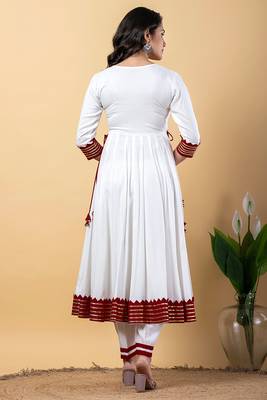 White maroon gotta patti rayon stitched anarkali pant suit set 3