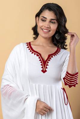 White maroon gotta patti rayon stitched anarkali pant suit set 4
