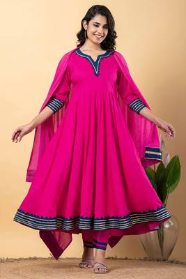 Pink blue gotta patti rayon stitched anarkali pant suit set 1